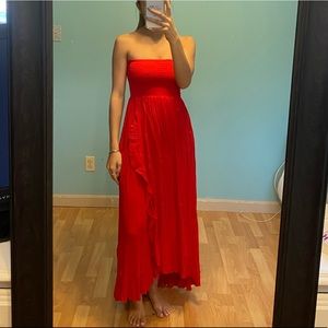 patrons of peace solid red strapless dress